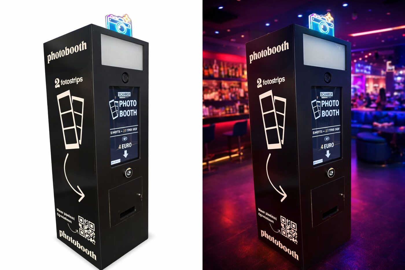Custom photobooth op een vaste plek in een uitgaansgelegenheid